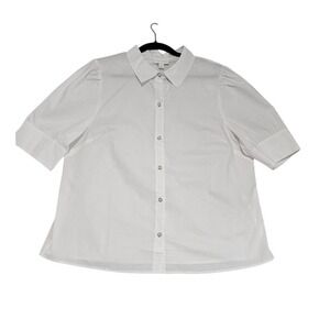 Charter Club White Blouse Sz XL‎ Cotton Puff Short Sleeves Office Workwear